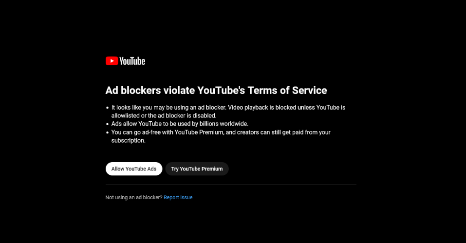 YouTube Ad block problems